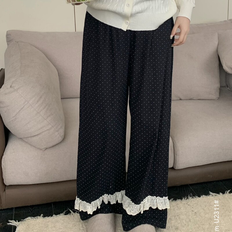UEstudio Classic Polka Dot Pure Cotton Women's Pajama Pants with Lace Trim, Small Floral Casual Pants, Loose and Soft, New Style UEstudio Classic Polka Dot Pure Cotton Women's Pajama Pants with Lace Trim, Small Floral Casual Pants, Loose and Soft, New Style
