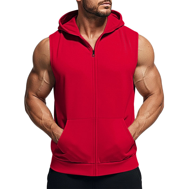 Transfronterizo americano verano nuevo chaleco con capuz hombre entrenamiento deportivo con cremallera cardigan chaleco sin mangas