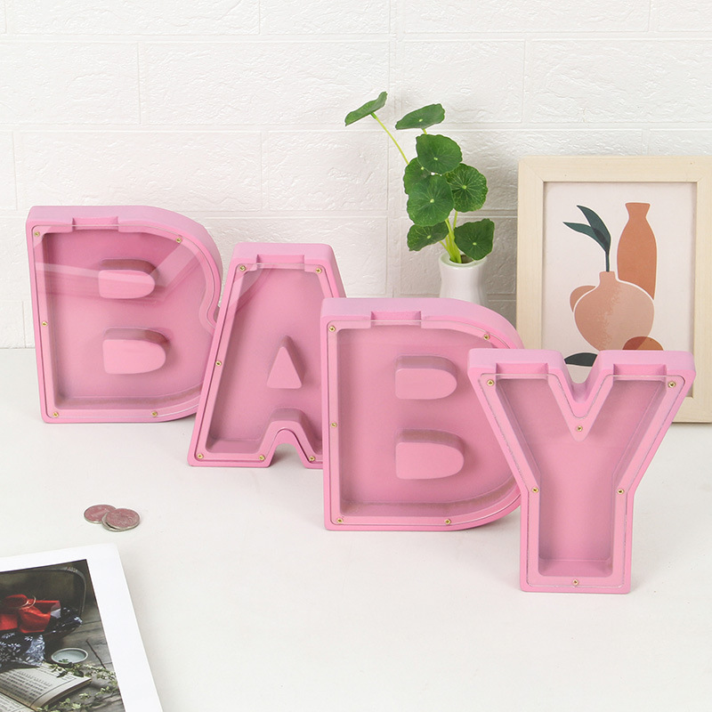 Solid Wood English Letter Piggy Bank Children Adult Home Decorative Ornaments Cash Box Creative Gift High Color Value