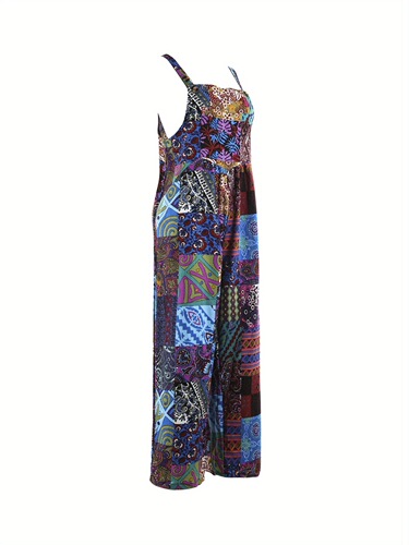 Women's Floral Print Overalls Casual Straps Jumpsuit with