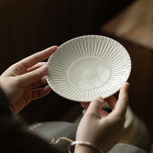 明泉茶斋定窑白莲瓣纹陶瓷壶承干泡台功夫茶具复古茶点盘茶承台