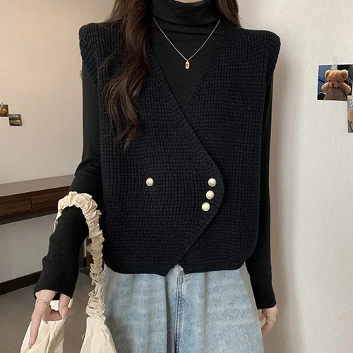 Loose Retro V-neck Knit Cardigan Vest for Women, Spring and Autumn Season, Cantian, Sweatshirt, Sleeveless Backless Top Upper Garment