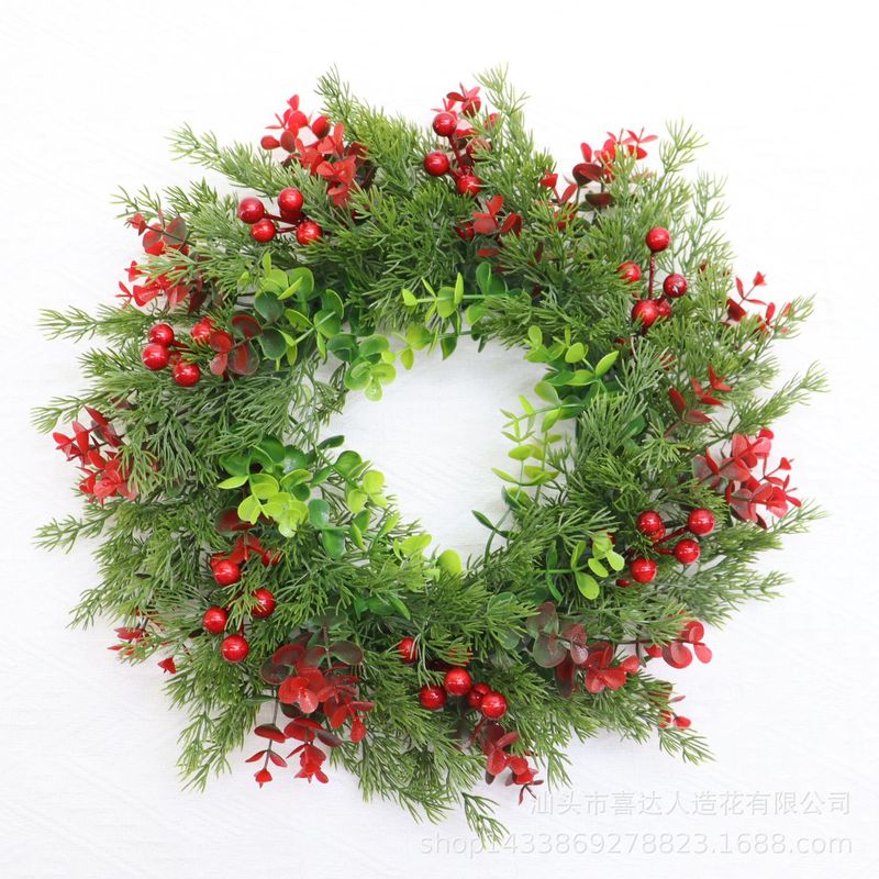 红果圣诞装饰仿真花环家居摆设尤加利藤圈挂橱窗装饰|undefined