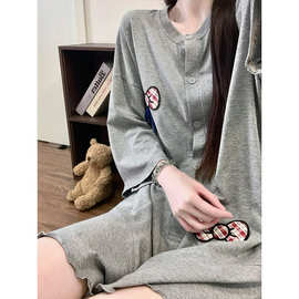 甜美少女蝴蝶结印花睡衣女2026夏季新款大码宽松休闲家居服连体衣