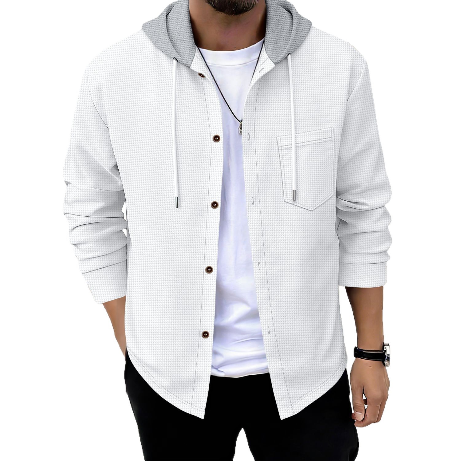 Herenhoodie met wafelstructuur en knoopzakken – Lichtgewicht trui voor casual gebruik en op reis (S-XXXL, 5 kleuren)_voghion.com