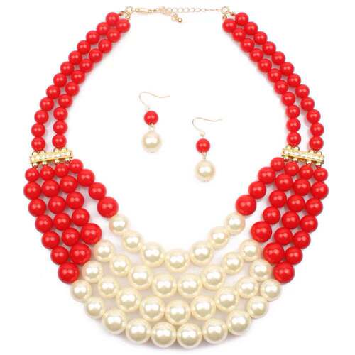 European and American cross-border pearl jewelry set, exaggerated multi-layered colorful pearl necklace, earrings, retro accessories wholesale