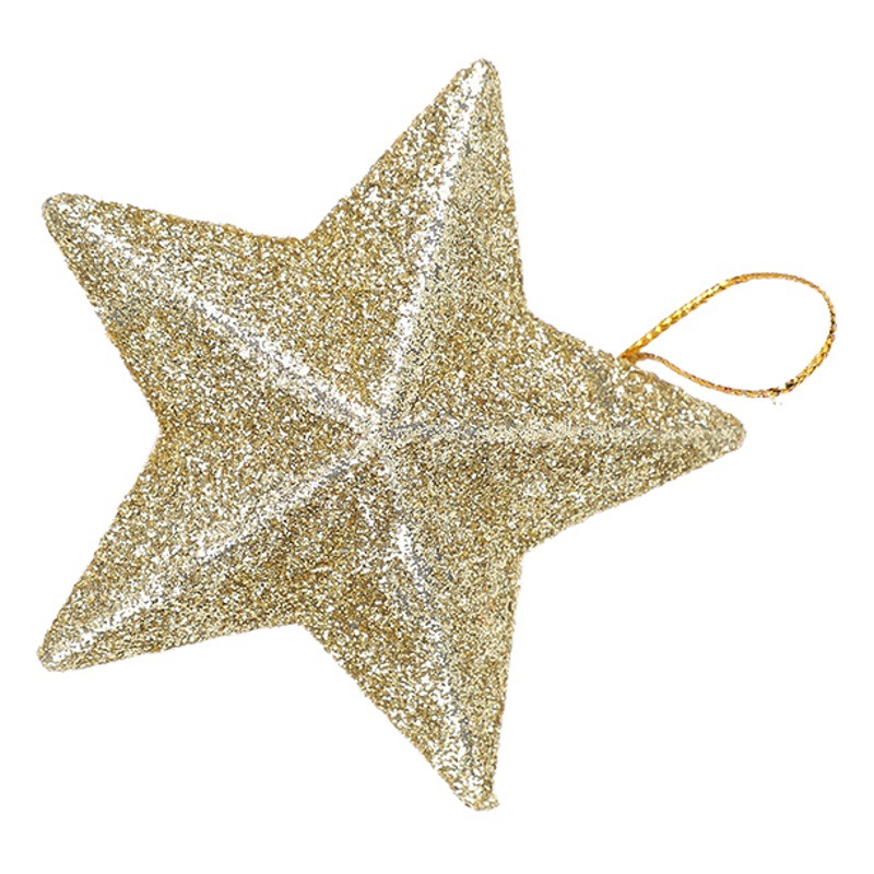 Adornos colgantes de Navidad 2026 exclusivos transfronterizos: estrellas de cinco puntas tridimensionales de plástico con purpurina para árbol de Navidad y suministros navideños.