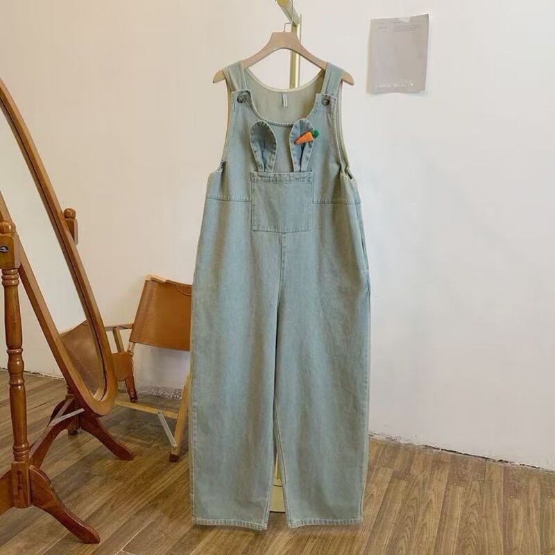 Spring and Summer Carrot Rabbit Ears Adjustable Loose Versatile Slim Denim Overalls for Women Summer