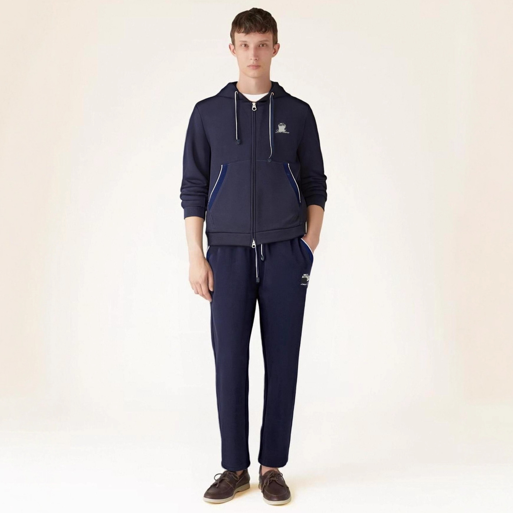 意大利LP男装秋冬新款老钱风休闲运动套装时尚刺绣连帽夹克长裤男