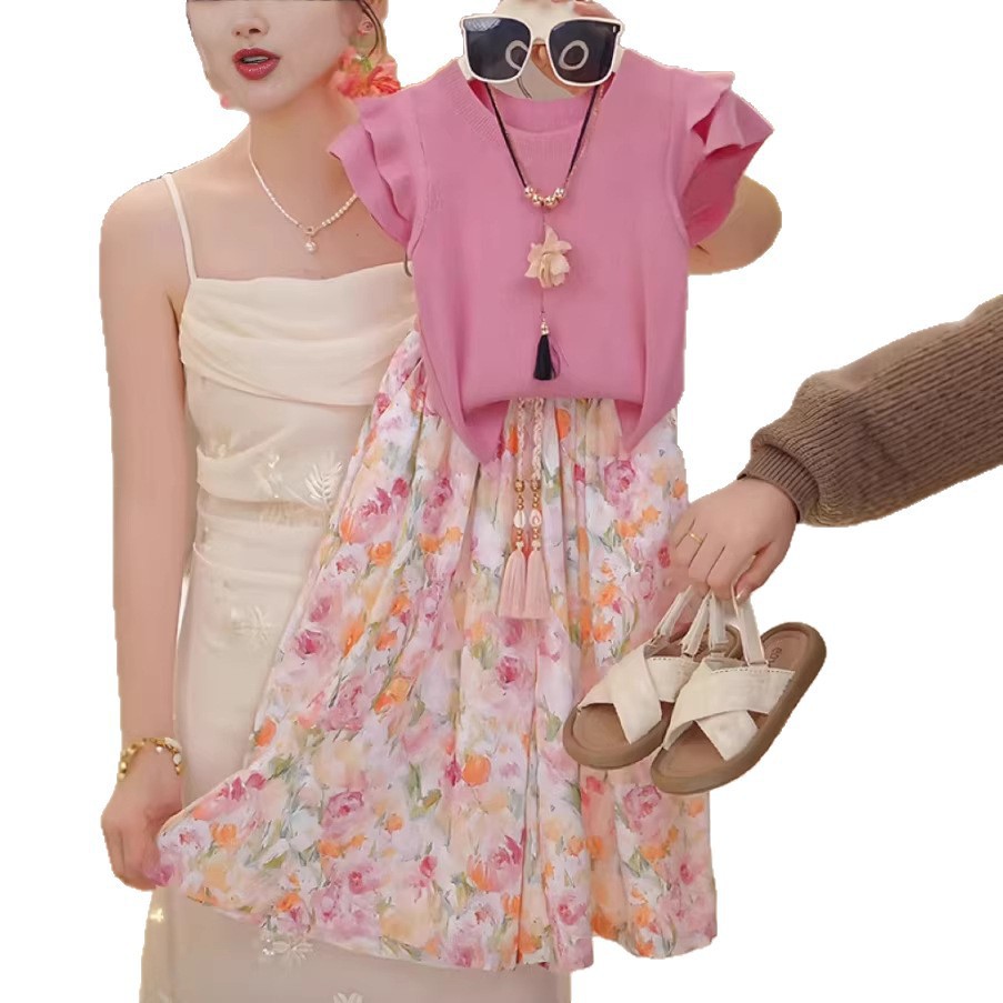Summer sleeves, children's set, cotton T-shirt, trousers, (Physicals), with short sleeve, floral print 5