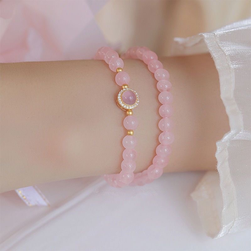 Brazalete de flores de melocotón de alto valor facial, nicho de mujer, brazalete de novia delicada, dulce regalo de estudiante para novia