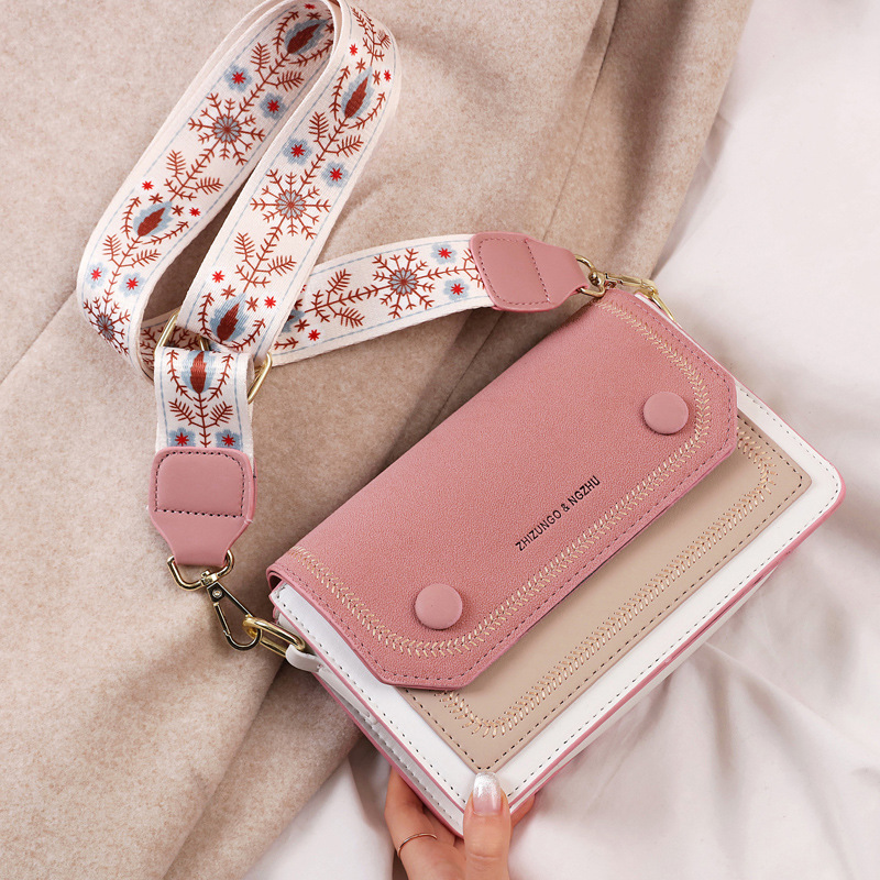 Candy color new wide and narrow shoulder strap fashion Korean version of net red texture small square bag cross-border a generation of women's bag