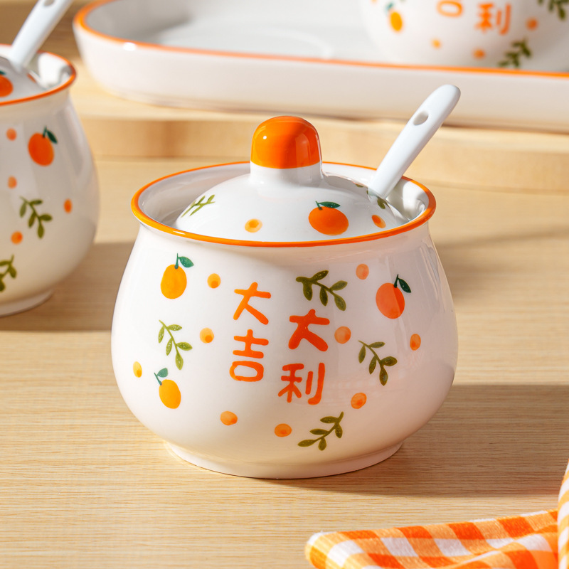 釉薬下彩陶磁器調味料缶家庭用厨房味の素塩缶高温唐辛子油缶蓋付き調味缶|undefined