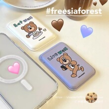 韩系小熊适用iPhone17磁吸卡套Magsafe背贴PU皮质卡包手机壳外贸