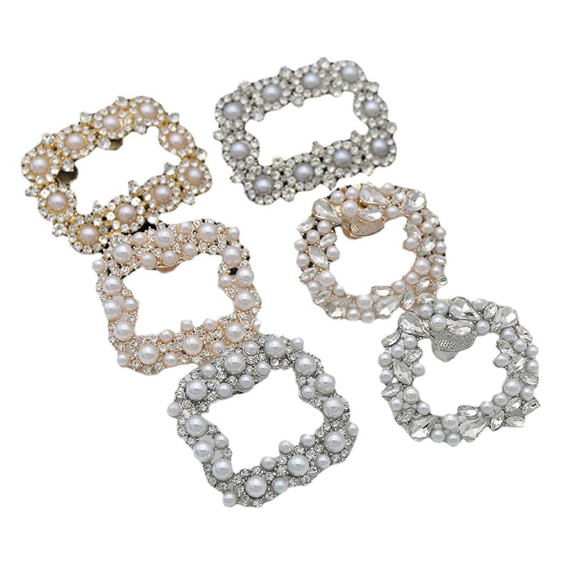 国境を越えたハイヒールアクセサリー、正方形のパールシューフラワー、取り外し可能なシューバックル、ラインストーン、ブライダルシューズ、革靴の装飾品卸売