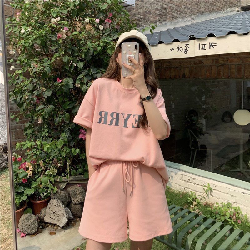 Letter Print Women's 2026 Summer Korean New Style Internet Celebrity Short-sleeve Shorts Loose Plus Size Sports_ecoleips.com