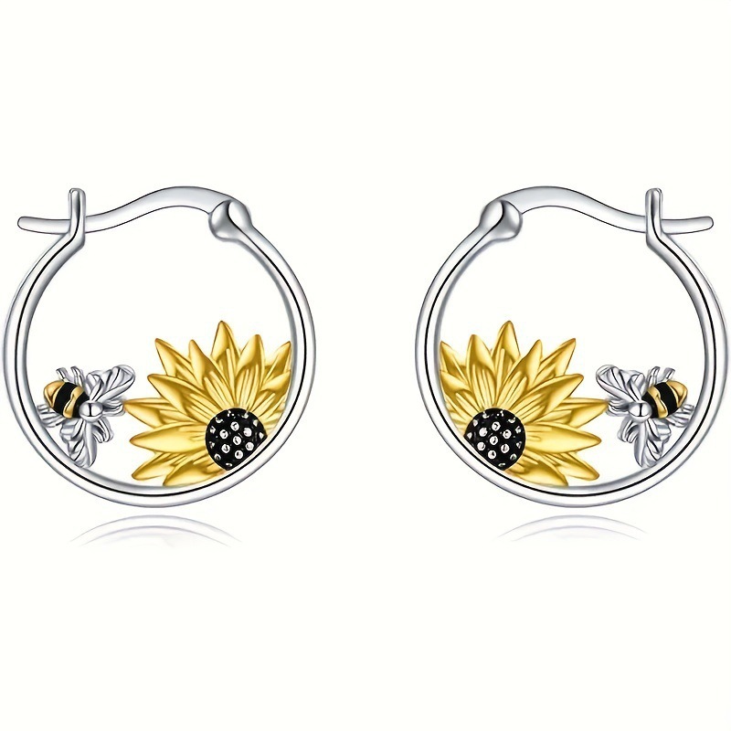 Hoop Earrings Classification 1 Pair Retro Sunflower Alloy Hoop Earrings