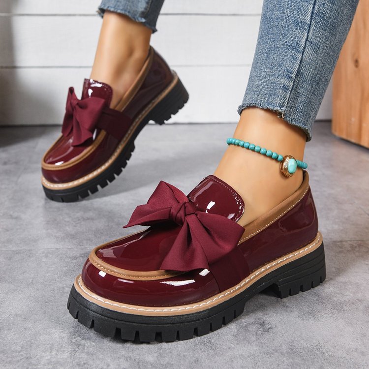 Large Size Women's Loafers for Spring and Autumn, with Bowknot, British Style Leather Shoes, Chunky Heel, Thick Sole, Vintage Single Shoes for Export Large Size Women's Loafers for Spring and Autumn, with Bowknot, British Style Leather Shoes, Chunky Heel, Thick Sole, Vintage Single Shoes for Export