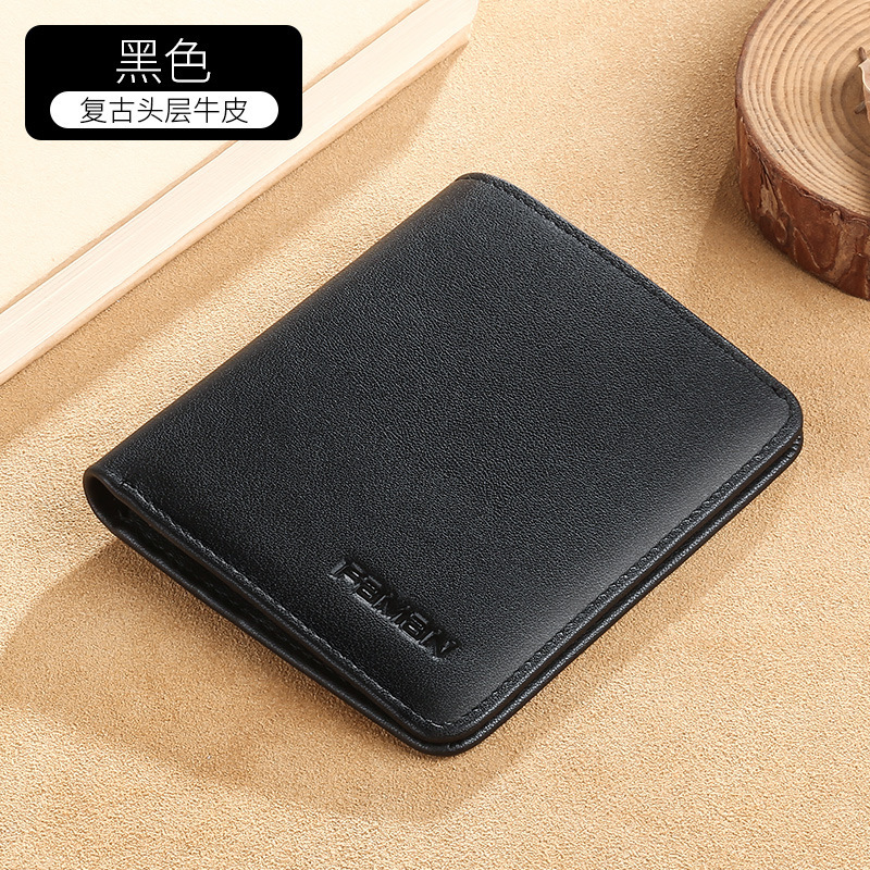 Venta directa de fábrica billetera de cuero ultrafina para hombre simple mini piel de vaca de primera capa de verano billetera para hombre de venta caliente