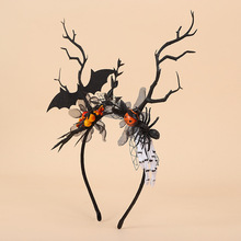 万圣节蝙蝠南瓜头箍仿真花发箍拍照摄影道具创意唯美花环鹿角头饰