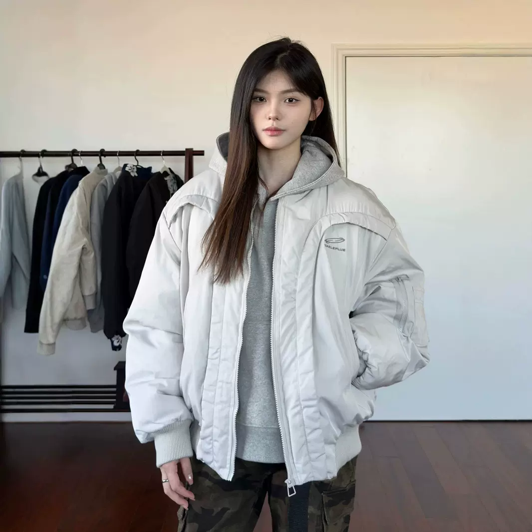 美式解构弧形飞行棉服夹克boxy宽松保暖棉衣外套男女同款炸街上衣