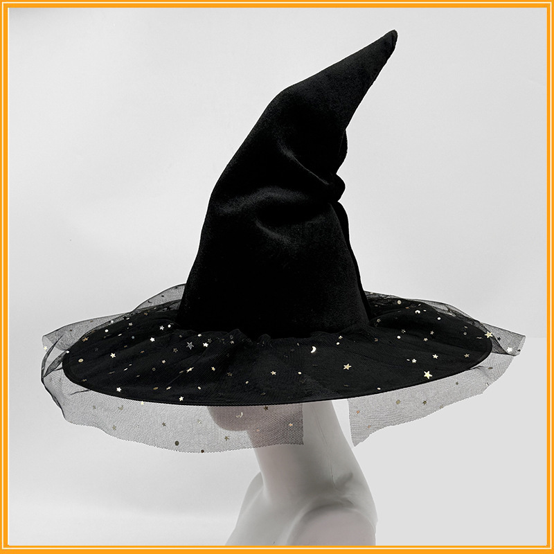 ハロウィンゴールデンベルベットパーティーゴールデンスターメッシュカーブアングルウィザードハットコスプレ衣装アクセサリー帽子|undefined
