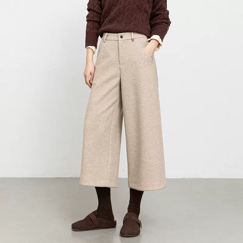 如果2026春季新款加厚复合阔腿裤七分裤女高腰休闲裤8253