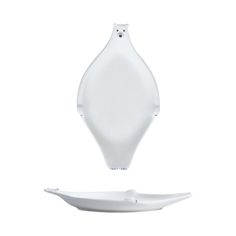 日本式レトロホッキョクグマ陶磁器家庭用食事皿insネット赤皿かわいい子供皿果物サラダ皿|undefined