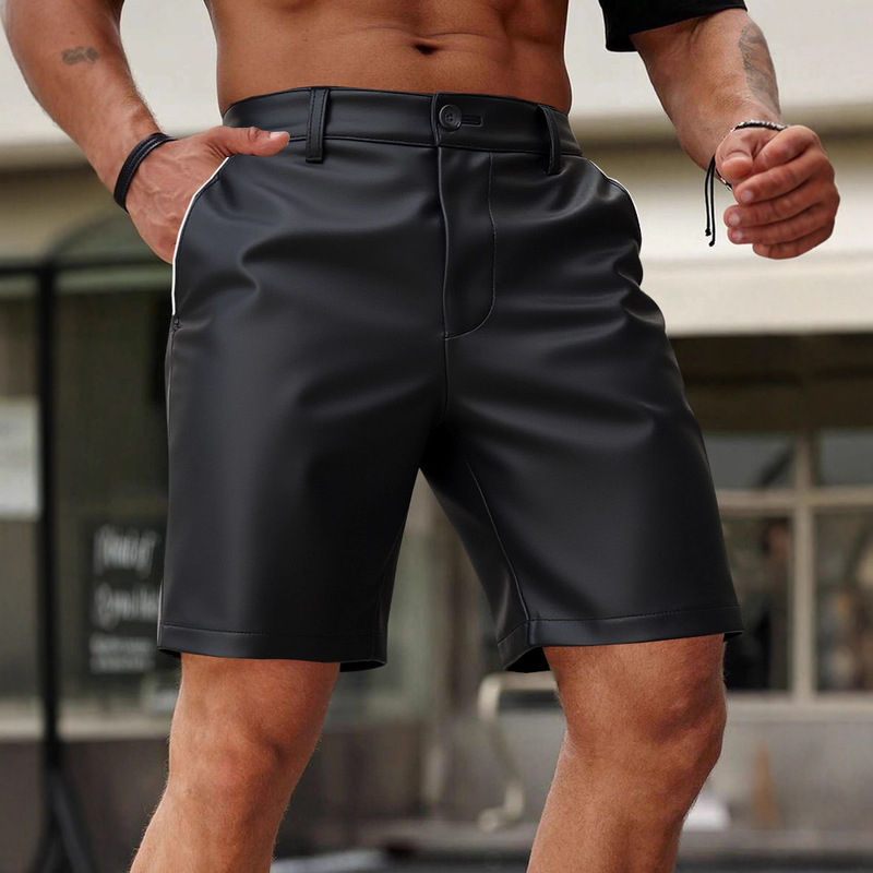 Amazon Cross-Border Foreign Trade European Size Men's Muscle Fit Leather Pants Trendy Brand Motorcycle Pu Leather Shorts Wholesale Summer New Style