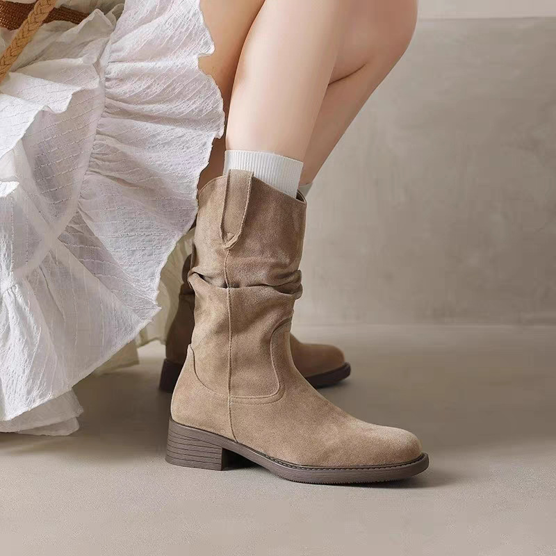 2025 New Melad Western Cowboy Short For Women Spring And Autumn Mid-Calf Martin Boots_voghion.com