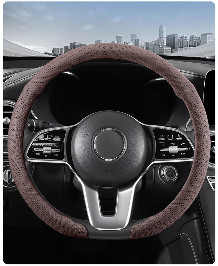 9D Perforated Nappa Leather Steering Wheel Cover, Same Style as Supercars, Universal for All Seasons, Car Interior Handle Cover, 9D Perforated Handle Cover