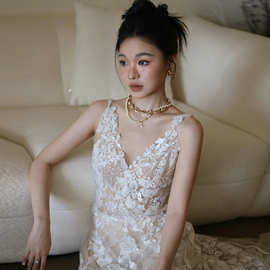 蕾丝轻婚纱2026新款新娘森系超仙气质出门纱法式小个子迎宾纱
