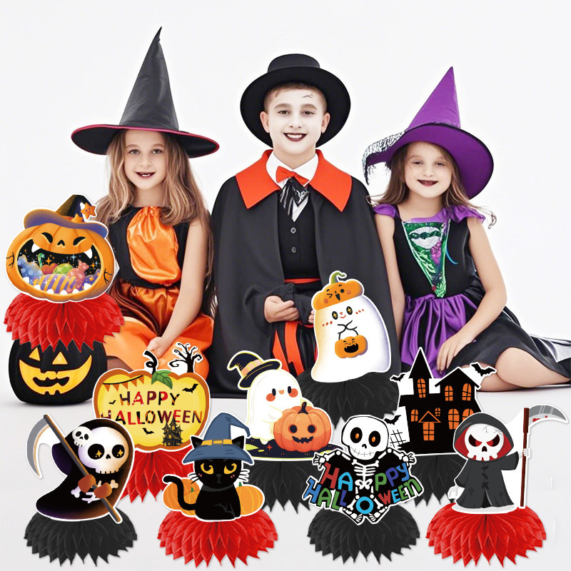 国境を越えた新しいハロウィーンのテーマのパーティー装飾用品ゴーストフェスティバルゴーストカボチャハニカムテーブルデスクトップ装飾品|undefined