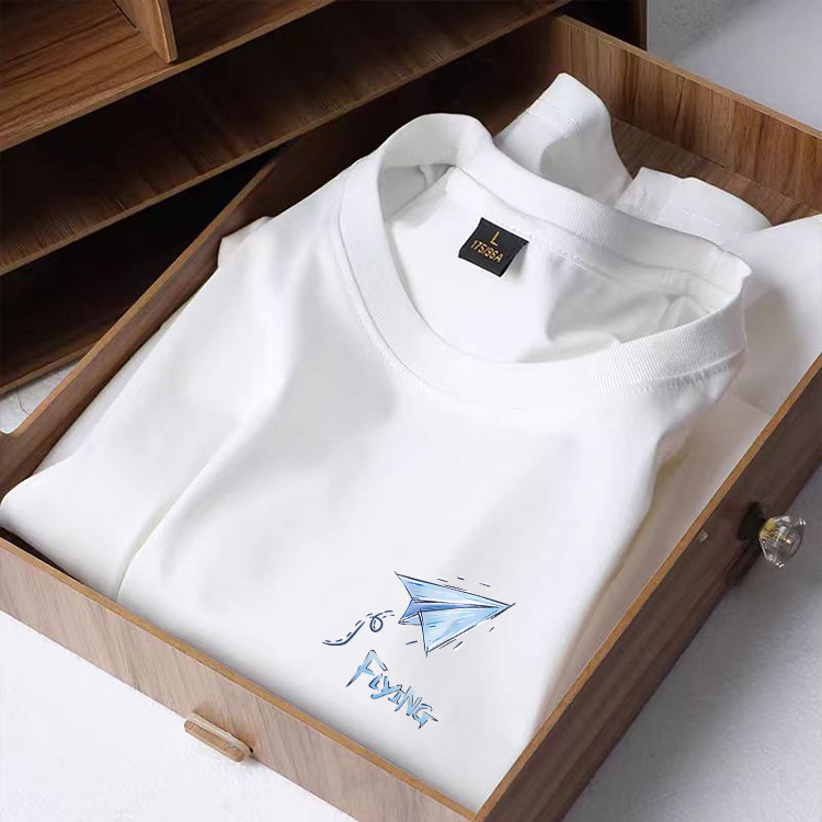 Verano de Hong Kong blanco cuadrado seda de hielo de cuello redondo camiseta de hombre impresa casualidad vintage camiseta de pareja