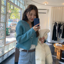 生C 2025冬季新韩国东大门tan*at气质纯色圆领单排扣镂空针织开衫