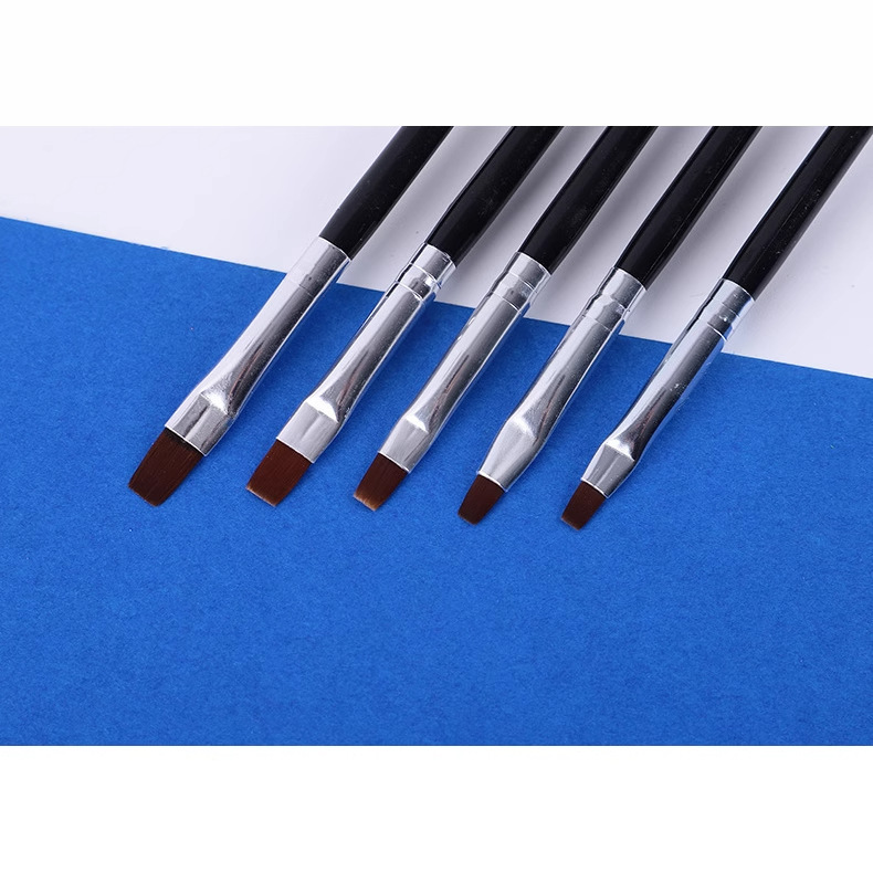 Cepillo de uñas al por mayor 5 unids negro varilla fototerapia cepillo cabeza plana fototerapia pluma fila traje francés fototerapia uñas