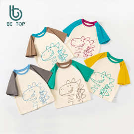 betop外贸童装夏季新款儿童短袖T恤男孩宝宝衣服卡通恐龙上衣批发