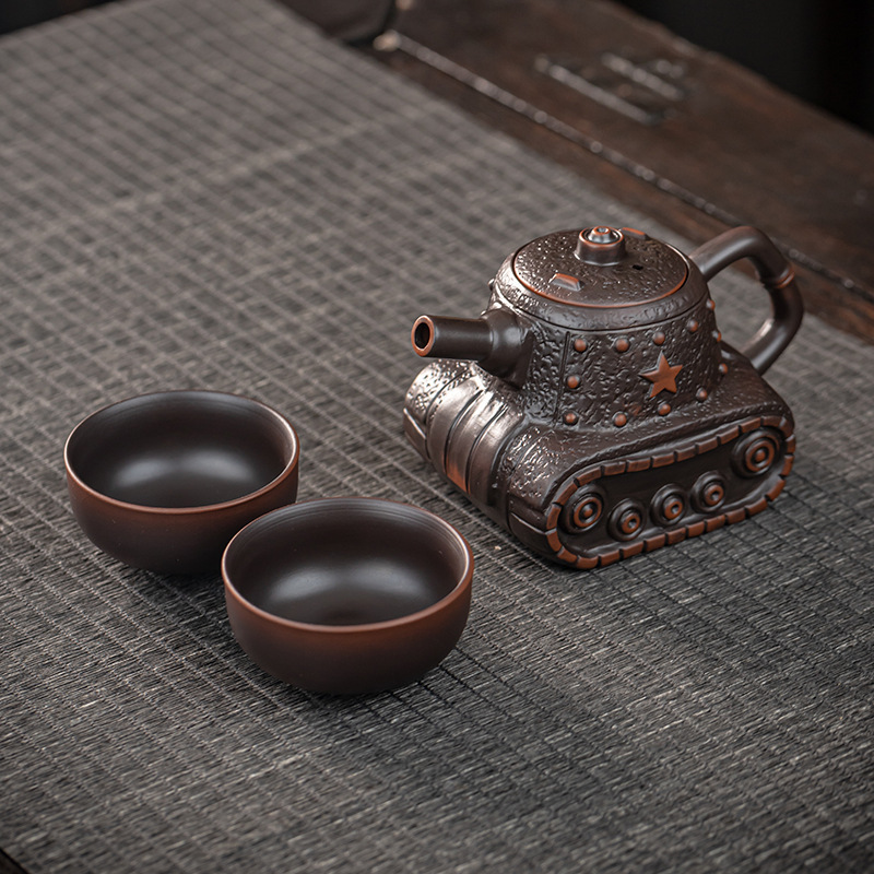 Creative Purple Pottery Tank Pot Retro Household Personal Teapot Filter Single Pot Handheld Pot One Pot Two Cups Tea Set