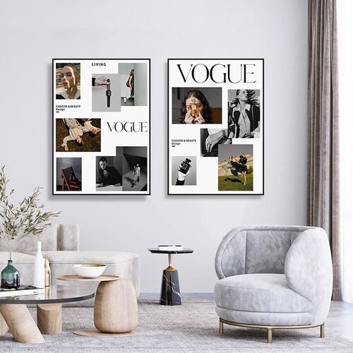 Fashion magazine style decorated painting for Instagram style bedroom headboard, painting on living room wall, floor painting for clothing store, wall decoration