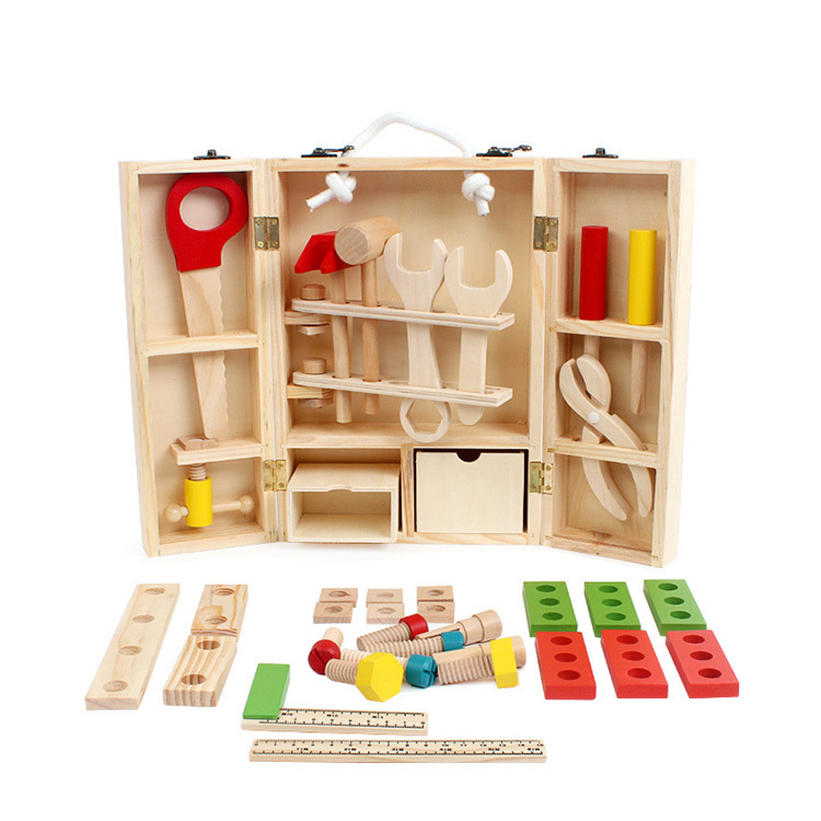 CPC madera educación temprana desmontaje tuerca portátil caja de herramientas niños tornillo torcedura Carpenter herramienta reparación mesa juguete