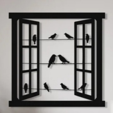 window silhouette metal wall decoration bird perched on the window creative wall art wall hanging outdoor iron decoration