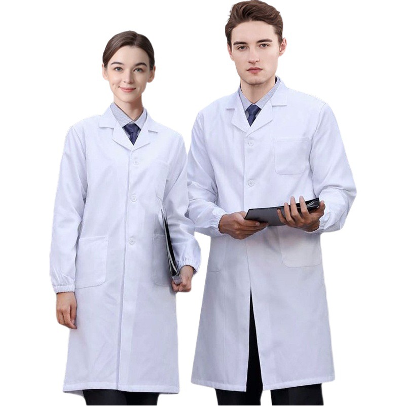 Long and Short-Sleeved White Coats, Dust-Proof Work Clothes for Food Factories and Workshops, Doctor and Nurse Uniforms, Logoed College Lab Coats