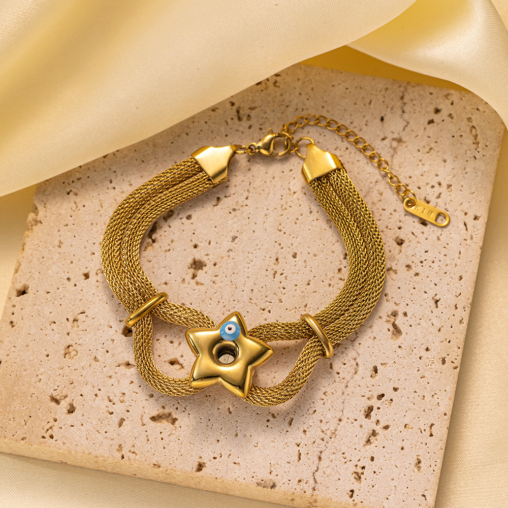 25g Weight 0.03µm-0.05µm Gold Plating Thickness PVD Coated Gold Plating Process 18K Real Gold Plated Plating Material 304 Stainless Steel Pendant Material Zircon Inlay Material Bracelets Classification 304 Stainless Steel Chain Material Cuban Link Chain Curb Chain, box chain, Twisted Rope Chain, snake chain, figaro chain Chain Type 1 Piece Quantity Daily Occasion 304 Stainless Steel Material Eye, Flower, Butterfly Pattern Women's Gender Casual, Simple Style Style Enamel, Inlay Craft Casual Simple Style Eye Flower Butterfly Titanium Steel Zircon Bracelets In Bulk 31