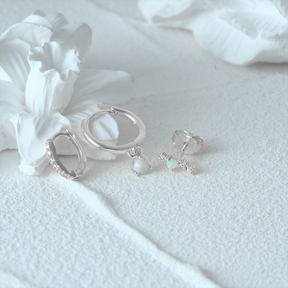 4g Weight Zircon Inlay Material Earrings Classification 3 Pieces Set Quantity Daily Occasion 925 Sterling Silver Material Geometric Pattern Women's Gender Plating, Inlay Design Simple Style Style 3 Pieces Set 925 Sterling Silver Zircon Geometric Earrings 80