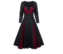 2022冬季亚马逊WISH欧美新款女装蕾丝拼接撞色连衣裙