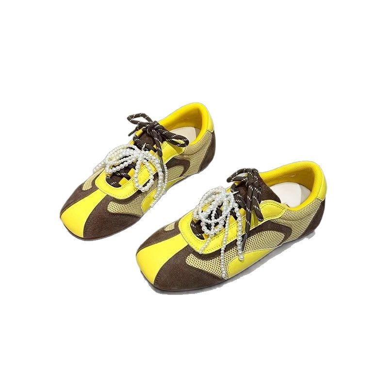 Cinturón de cuero de dos colores para aumentar los zapatos de entrenamiento alemanes para mujer, primavera y verano 2025, fondo suave, arco con cuentas, malla, zapatos casuales Forrest