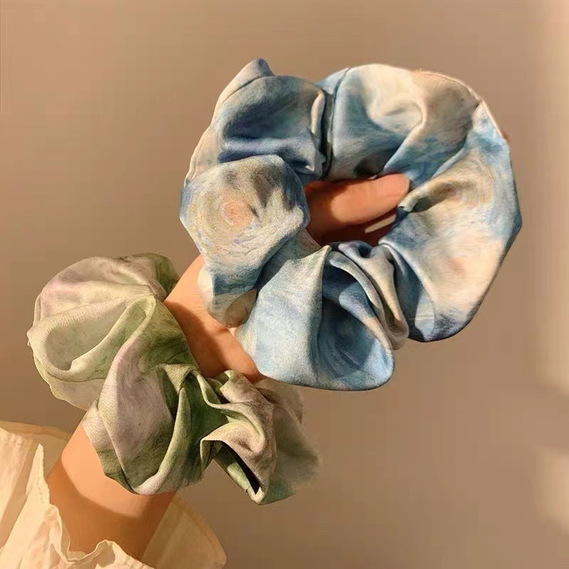 静かな星空ブルー〜水墨油絵風ブルー大腸ヘアバンド女性用ハイエンド新中国風ヘアロープヘッドバンドヘアアクセサリー|undefined