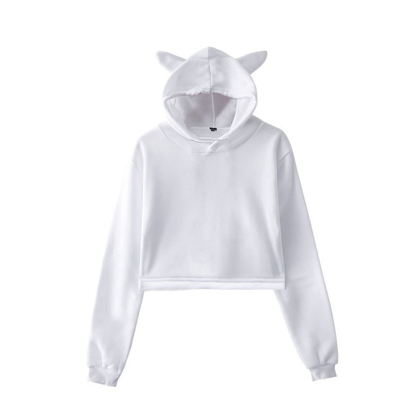 Source supply wholesale printable logo solid color base fresh and sweet cat ears navel hooded women's clothing