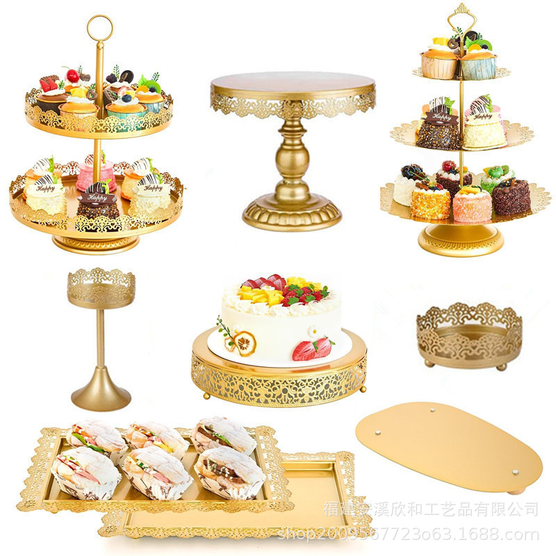 Estante de pastel de boda de hierro forjado, estante de exhibición de pastel de escuela secundaria baja, mesa de postres de boda, bandeja de pastel de props, conjunto de estante de pastel