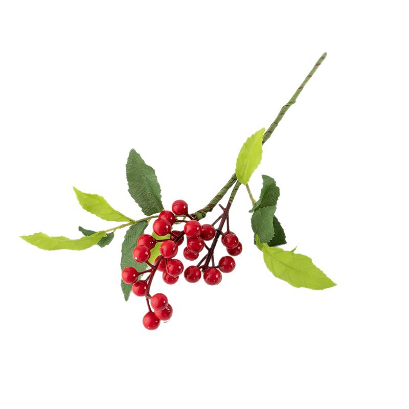 Simulación de decoración navideña transfronteriza Hierba de pino Fruta roja Fruta de una sola rama Baya pequeña Flor de Nochevieja Flor de Navidad Fruta roja
